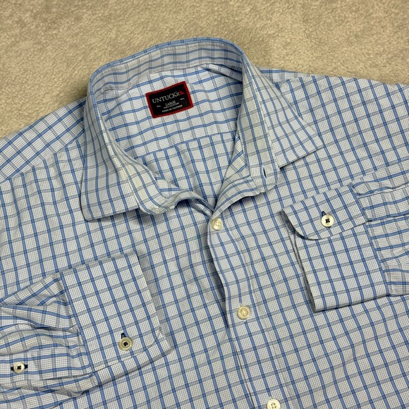 UNTUCKit Other - UNTUCKit Mens Large Blue White Plaid Long Sleeve Button Down Shirt 100 Cotton